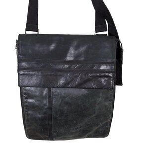 Sisley Genuine Leather Black Crossbody Messenger Bag Unisex Zip Pockets Vintage‎